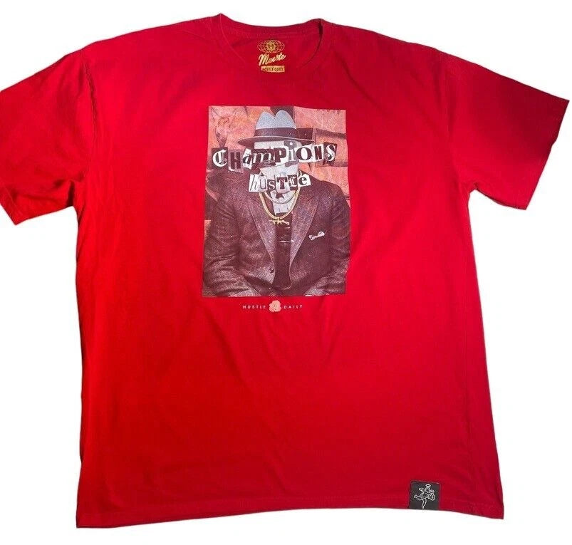 Muerte Hustle Daily Champions Graphic T-Shirt 3XL Red Hip Hop Streetwear Mens