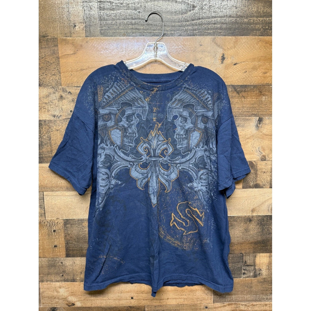 Sinister Brand Skull Graphic T Shirt Men's X Large Blue Cotton