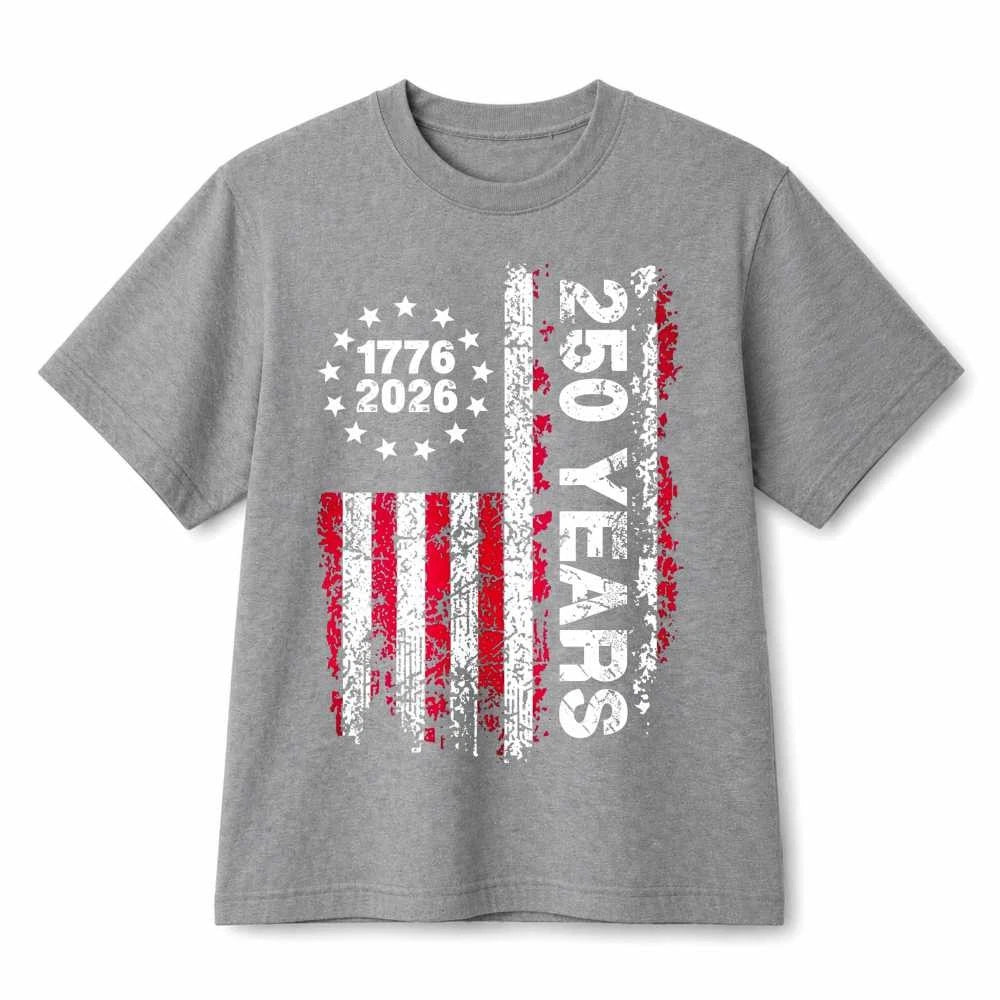 America 250th Anniversary Vertical Vintage American Flag Cotton T-Shirt Unisex