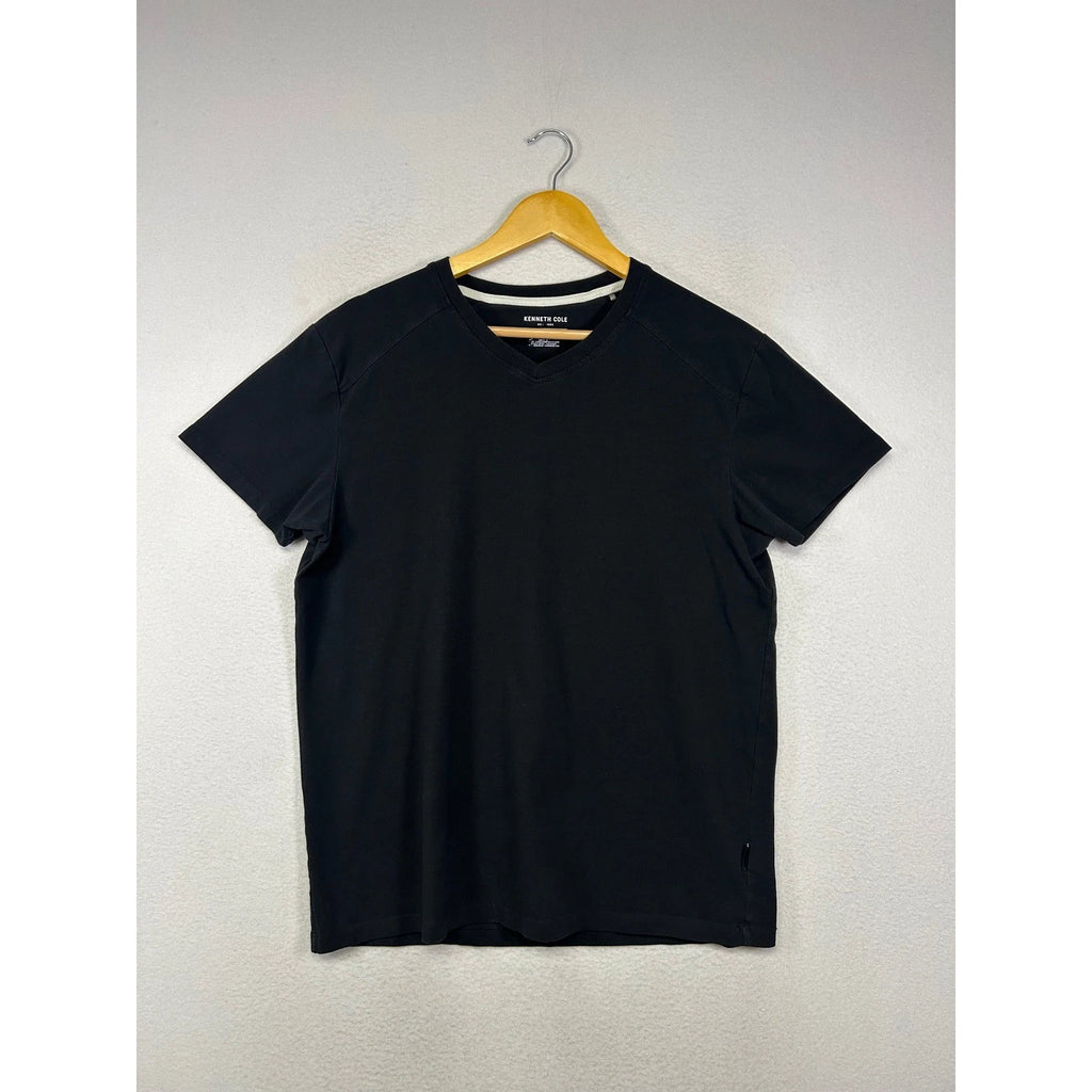 Minimalist Kenneth Cole Mens Large Black V-Neck Cotton Stretch Basic Tee Shirt