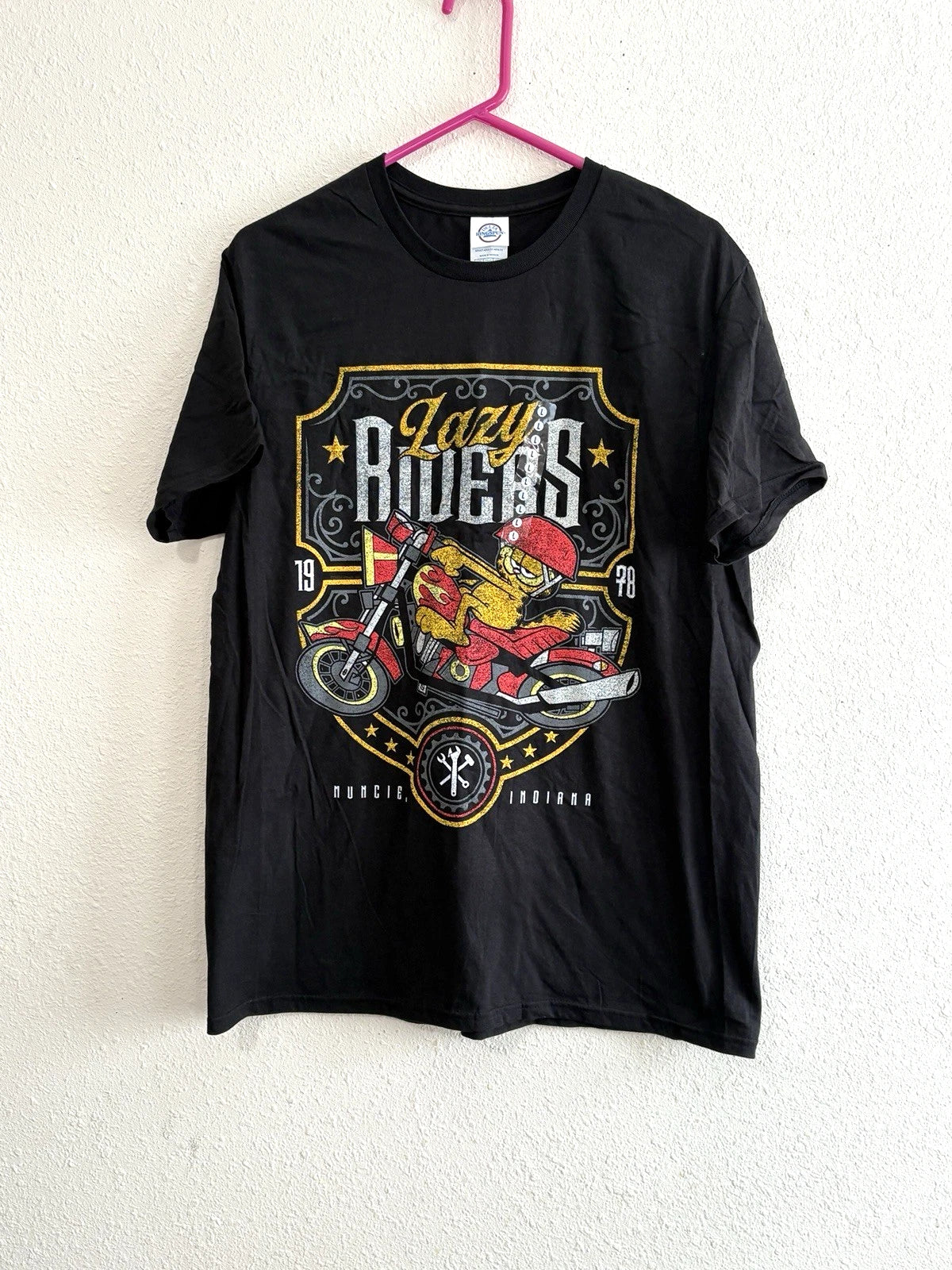 Garfield Lazy Riders Motorcycles Black Multicolor T-Shirt Mens L New with Tags