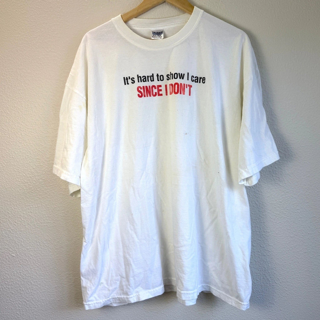 Y2K Humor Graphic Tee Mens XXL White Sarcastic Slogan Heavyweight Cotton T-Shirt