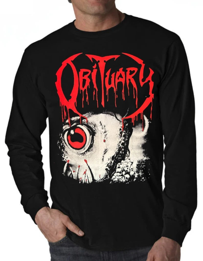 Obituary chopped in half black metal BAND long sleeve shirt Men's Sizes