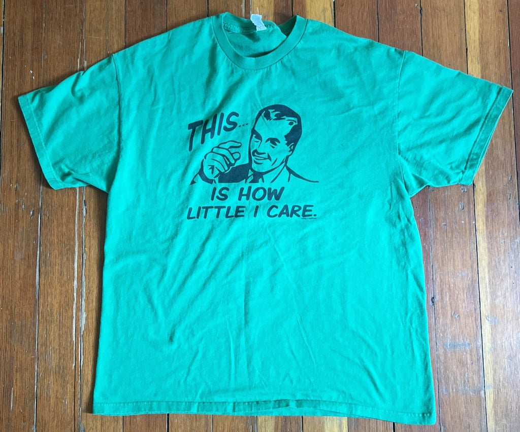 VTG Optima “this Is How Little I Care” Graphic Print T-Shirt Men’s 2XL Green