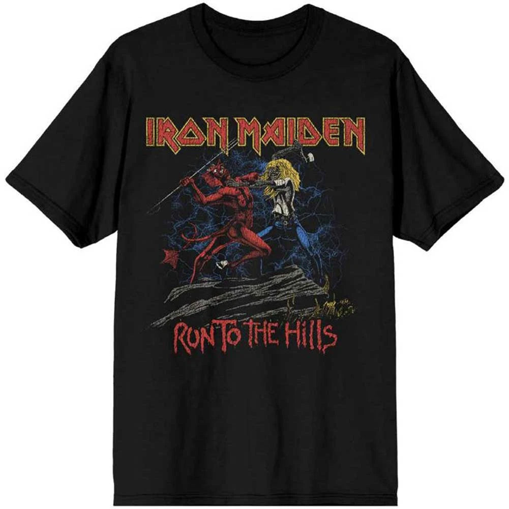 Men's Iron Maiden Number of the Beast Run To The Hills Distress Slim Fit