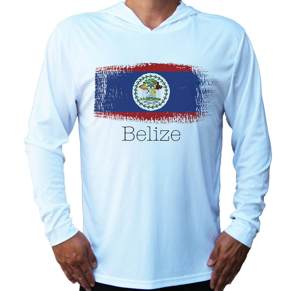 Flag of Belize Beach Sport UV Protected UPF 50 Long Sleeve T-Shirt Hood Fishing