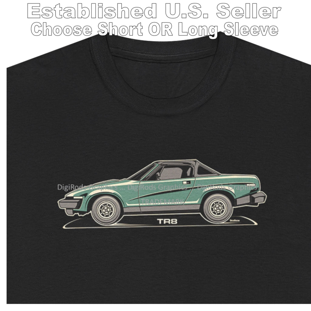 DigiRods Triumph TR8 TR 8 V8 Convertible Model Tonal Cartoon Car Black T Shirt