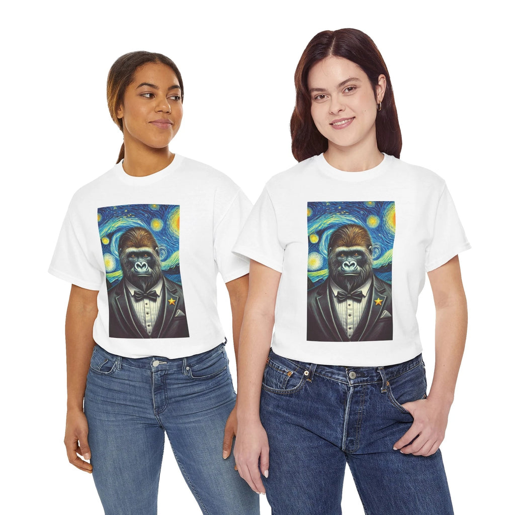 Gorilla Art T-Shirt - Stylish Unisex Heavy Cotton Tee with Starry Night Design