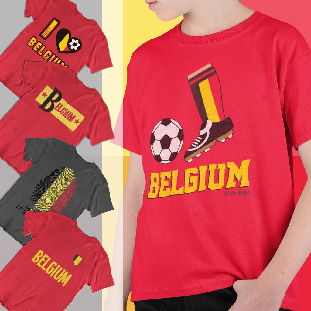 Boys or Girls BELGIUM Football Kids T-ShirtBelgian World Cup 2026 Kit Flag