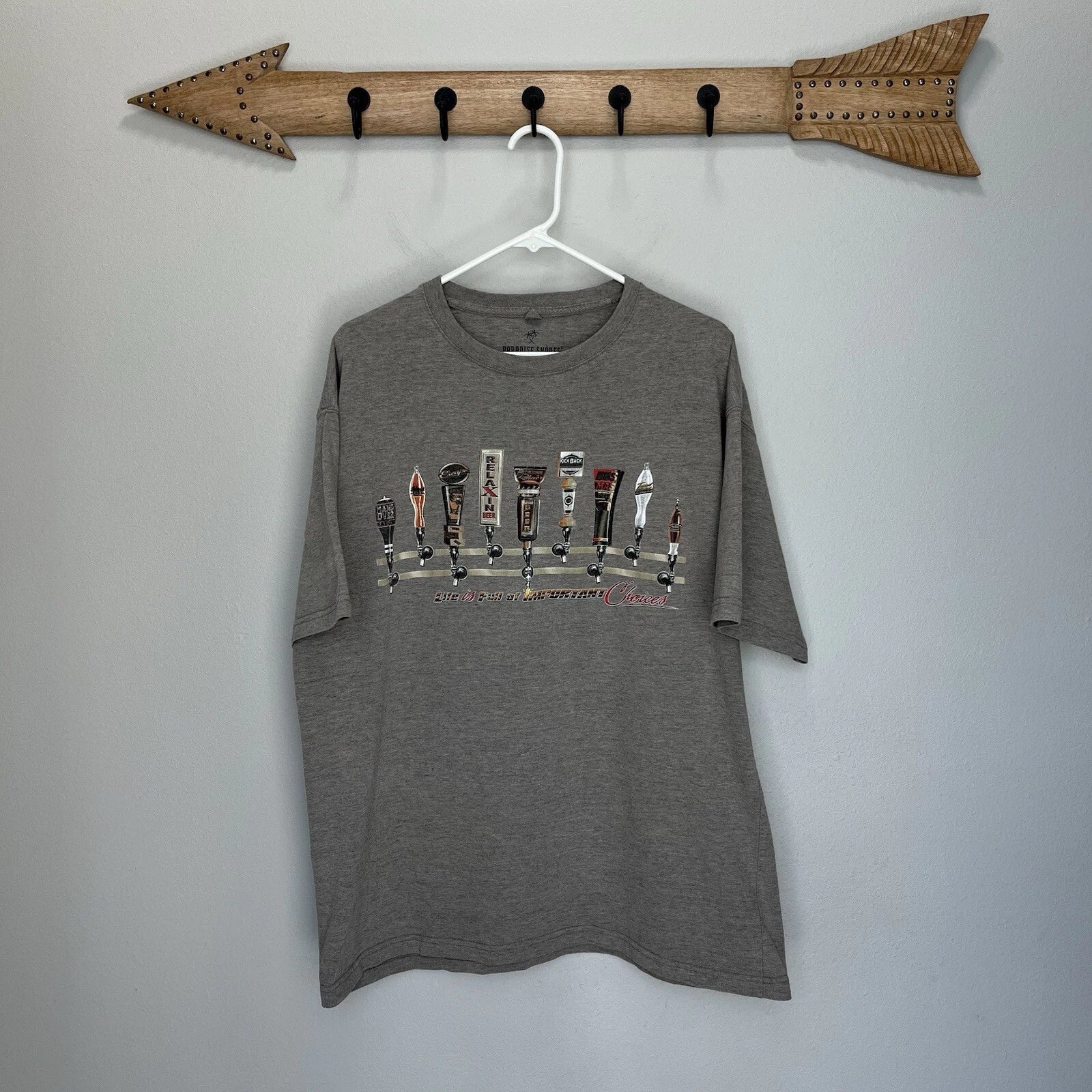 Paradise Shores | Taupe Brown Important Choices Beer Tap Short Sleeve Shirt XL