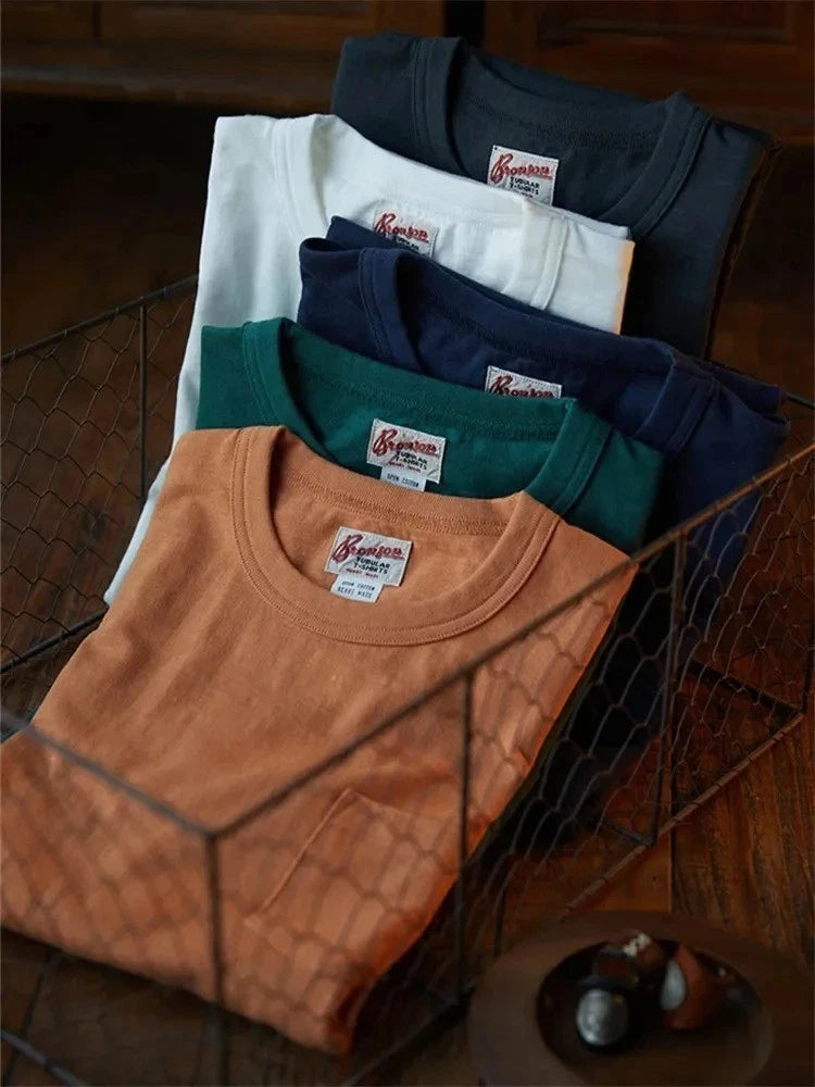 Bronson Loopwheel Pocket T-Shirt 220g Slub Cotton Mens Seamless Side Tee