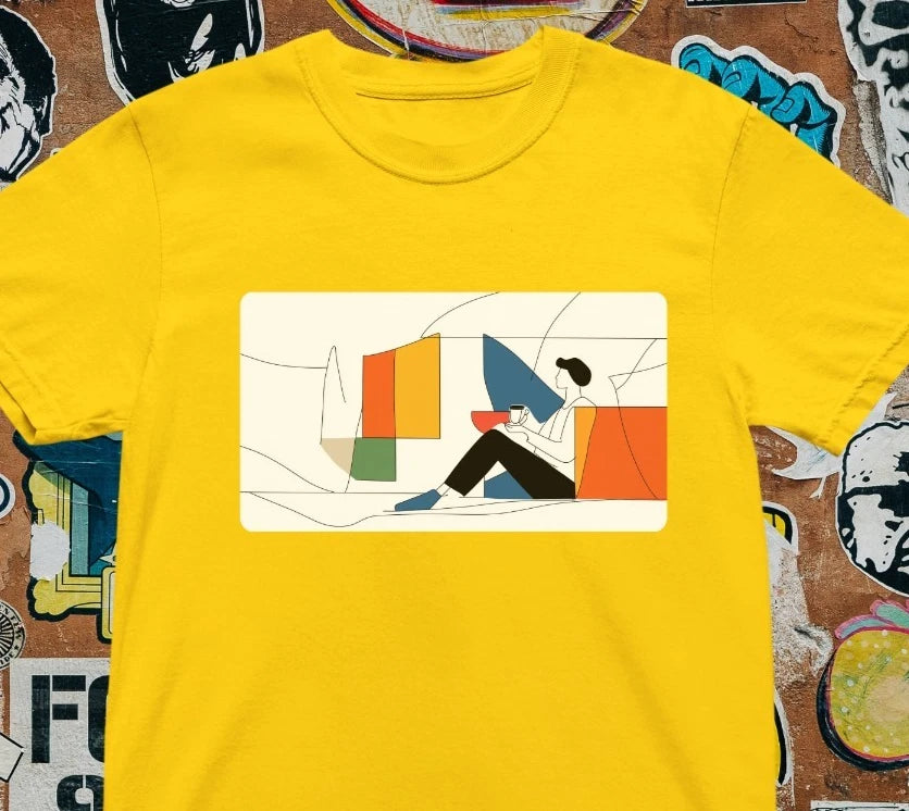 Minimalist Reading Art T-Shirt - Modern Abstract Geometric Tee, Book Lover Gift