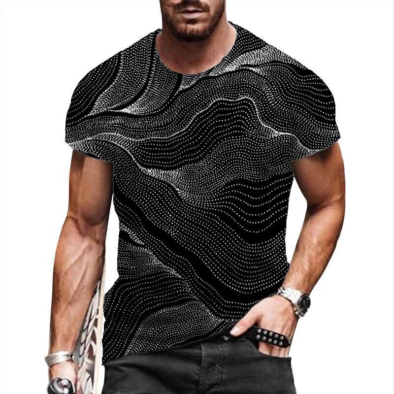 T Shirt Men's Fashion Black Abstract Graphic T-Shirt Silky Short Sleeve Camiseta