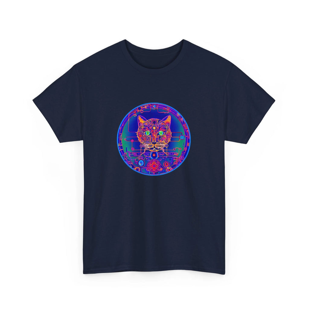 Cool Modern Art Cat Mandal T-Shirt, Cool Kitty Tee, Unique Feline Top
