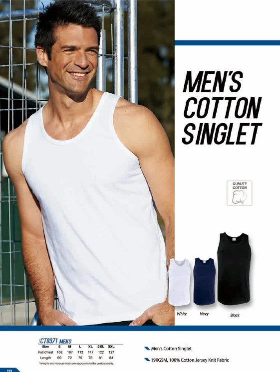 Mens 100% Quality Cotton Jersey Knit Plain Colour Comfortable Singlet Bocini New