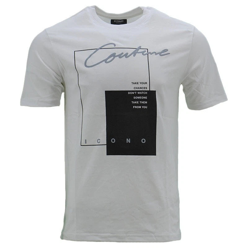 Mens Printed T Shirts ICONO Regular Fit Crew Neck Summer Cotton Tee S M L XL 2XL