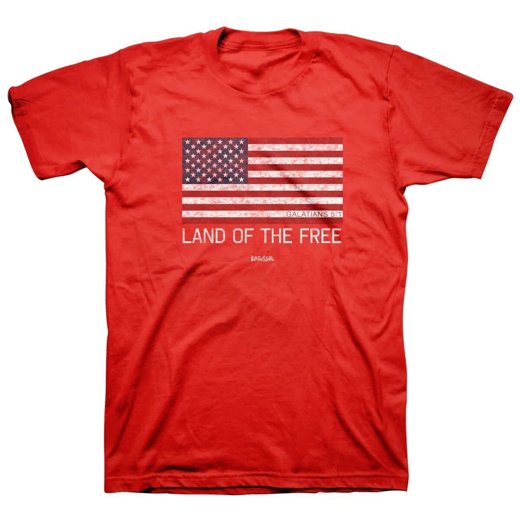 Land Of The Free American Flag T-Shirt Red Size S