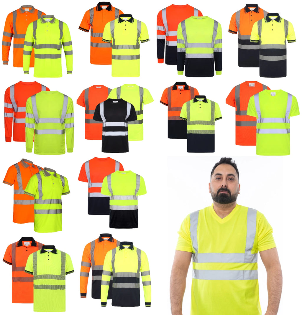 Hi Vis Viz T-Shirts High Visibility Reflective Tape Safety Security Work Top Uk