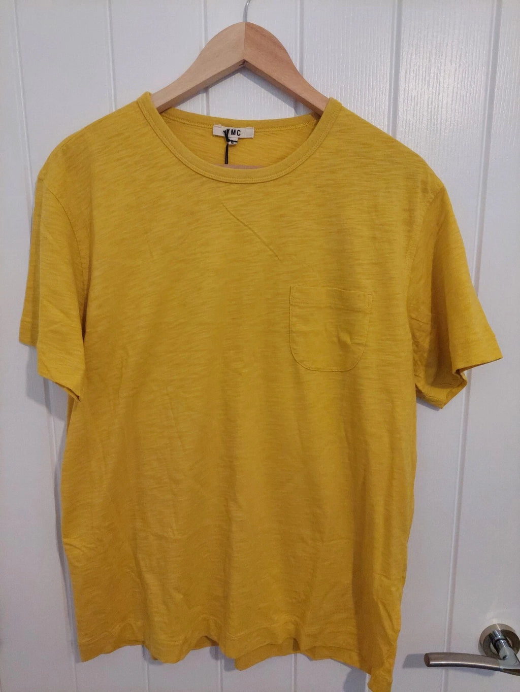 YMC T-Shirt Yellow Cotton Men's Short Sleeve Pocket Tee Size S NEW