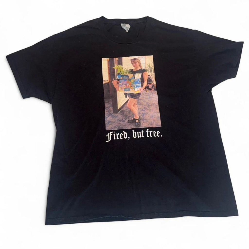 Hanes Fired But Free Graphic Tee Mens XL Corporate Humor Anti Work Meme Shirt
