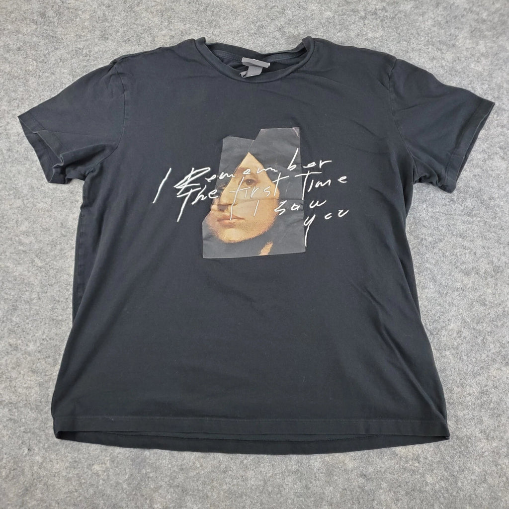 H&M Shirt Men Large Black Crew Neck Short Sleeve Graphic Stretch Pullover Casual