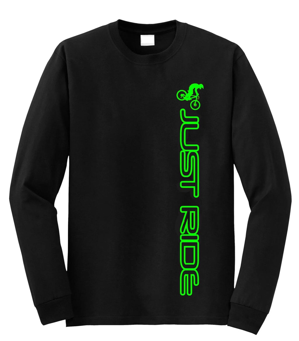 MOUNTAIN BIKE LONG SLEEVE T SHIRT JUST RIDE MTB DOWNHILL BICYCLE