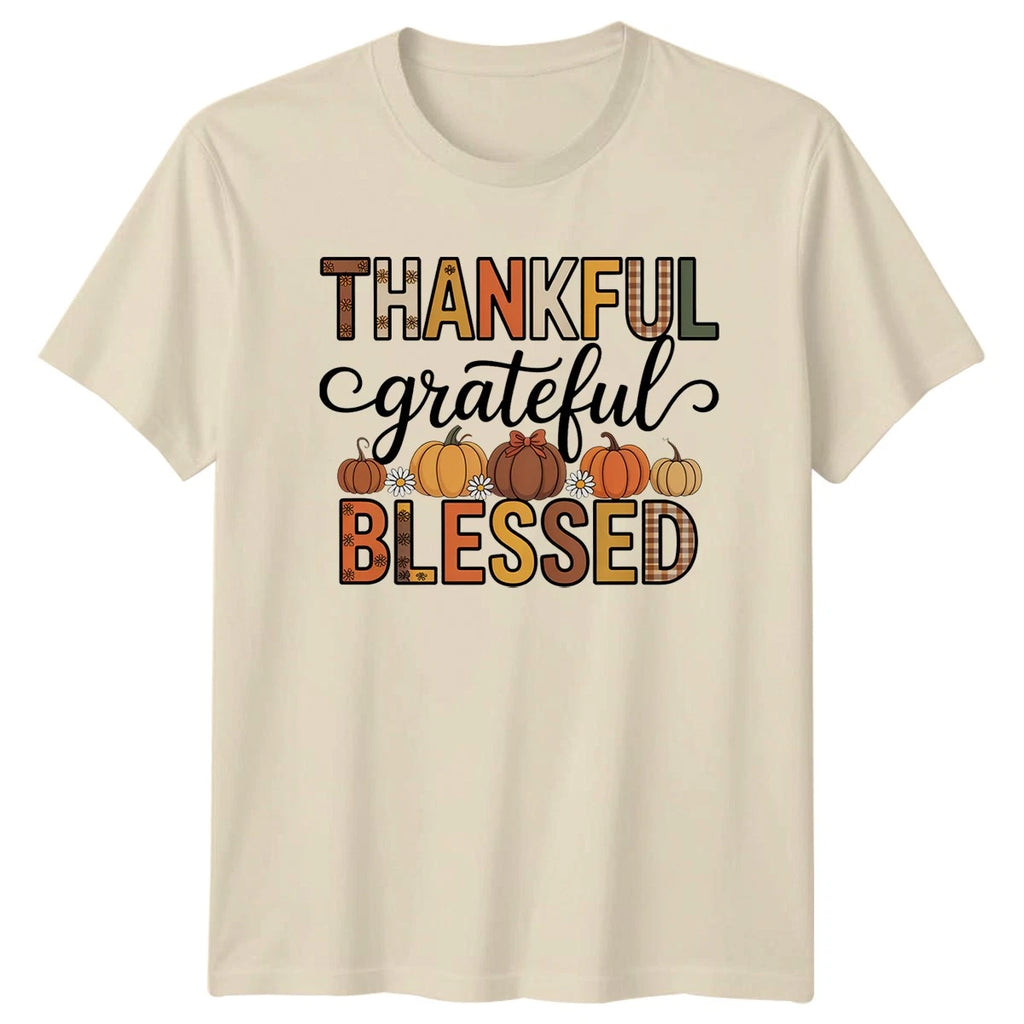 Thankful Grateful Blessed T-Shirt Fall Pumpkin Thanksgiving