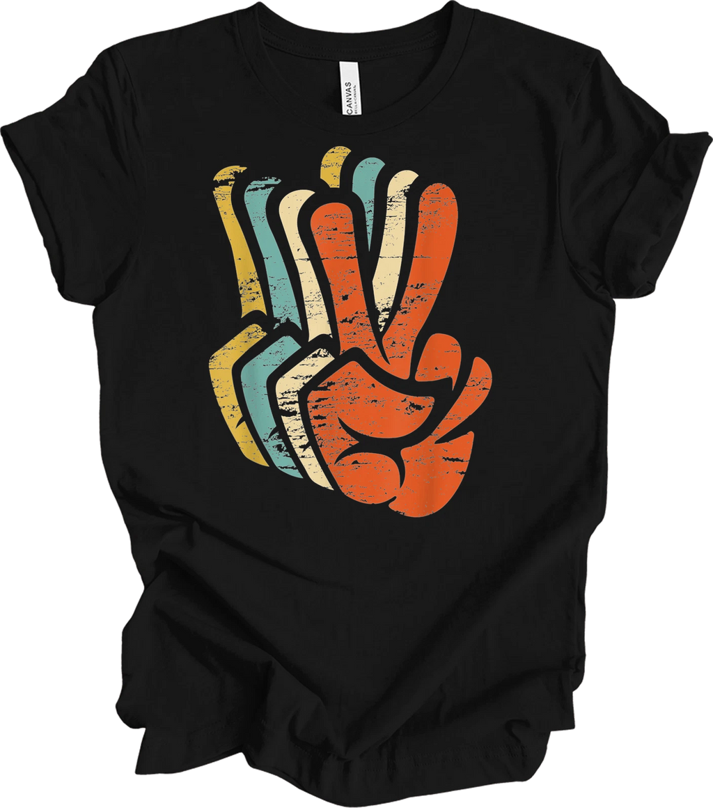 Retro Peace Sign Hand T-Shirt Vintage 70s Hippie Love Peace Symbol Graphic Tee