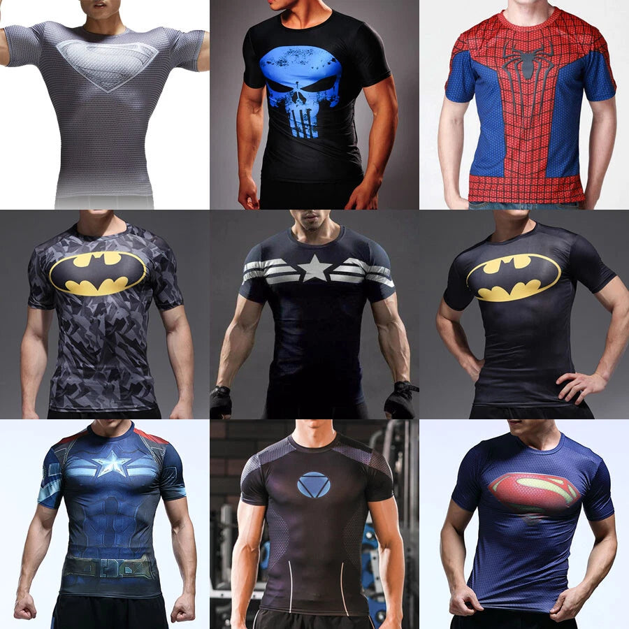 Comics SUPERHERO Mens Short Sleeve T-Shirt Sports Tops Biker Casual Shirt Running Top