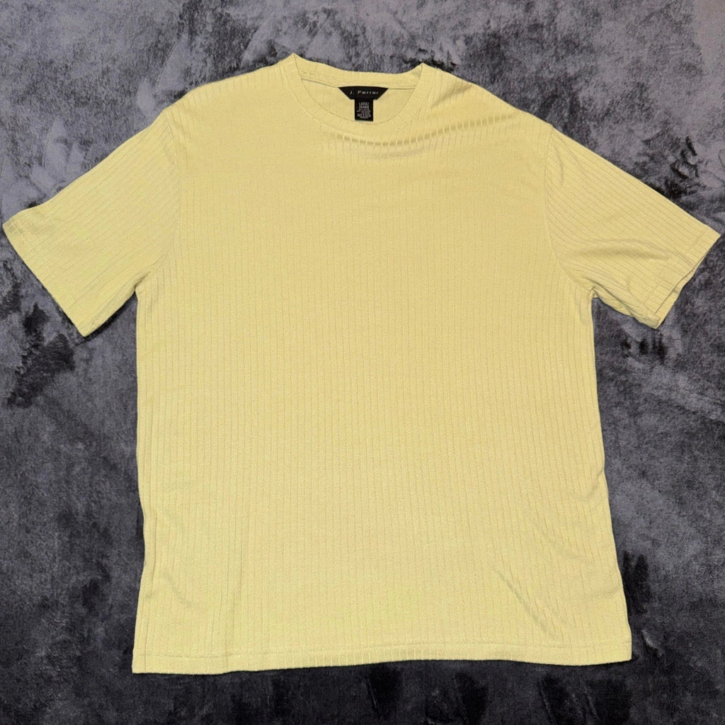 J. Ferrar Mens Ribbed Knit Short Sleeve Shirt Pale Yellow Large 703498