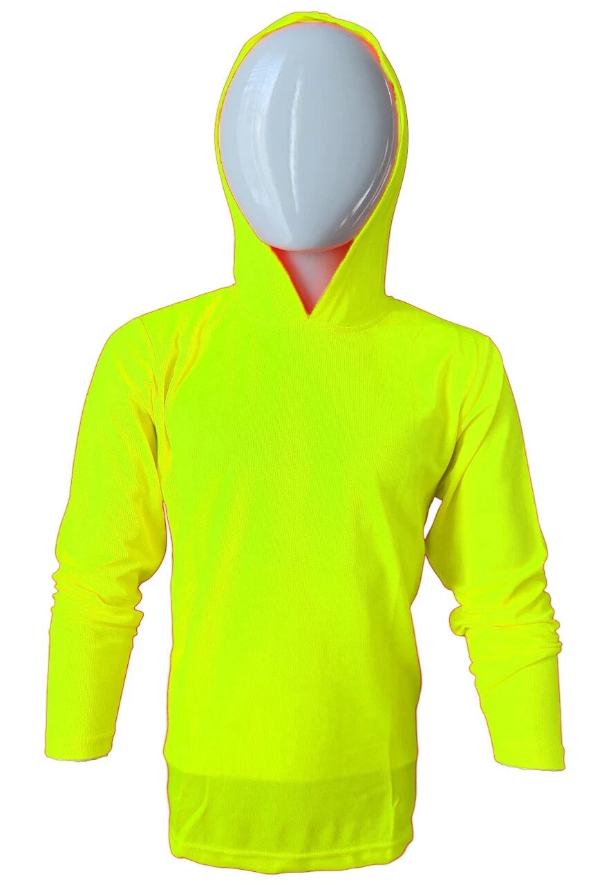 DRI-FIT Hoodie Long Sleeve T-Shirts, UPF 50+ Sun Protection Hooded SAFETY GREEN