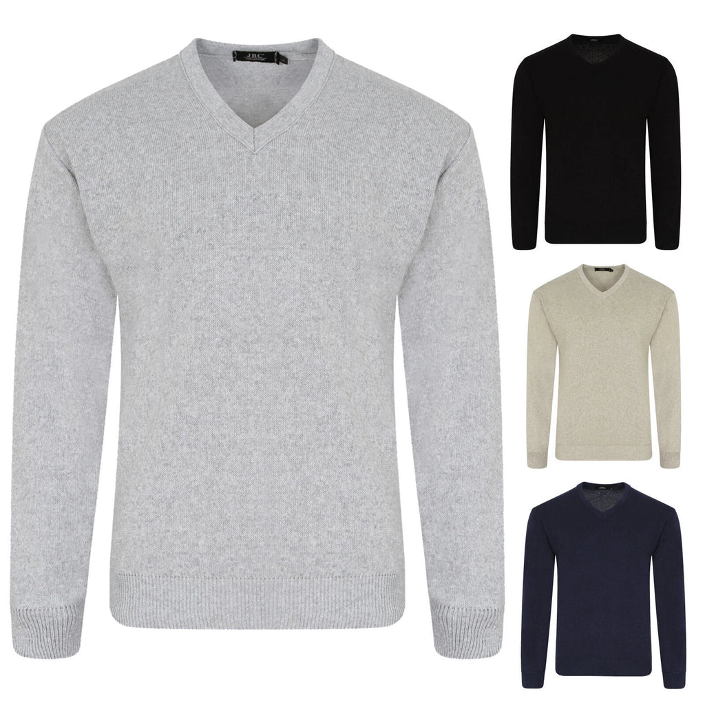 Men's Plain Knitted Casual Long Sleeve V Neck Pullover Jumper Sweater Jersey Top