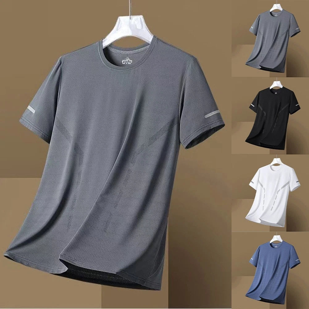Men's Loose Ice Silk T Shirt Short Sleeve Quick Dry Sports Top for Daily Wear