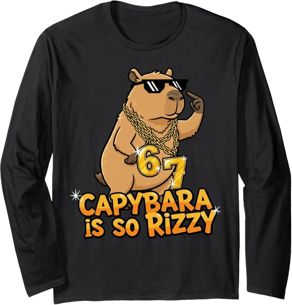 Capybara Is So Rizzy Meme 67 Design Funny Meme Long Sleeve T-Shirt