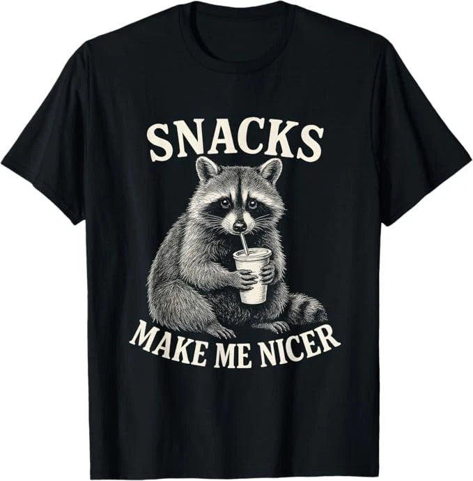 Snacks Make Me Nicer Raccoon Animal Sarcastic Saying Raccoon T-Shirt