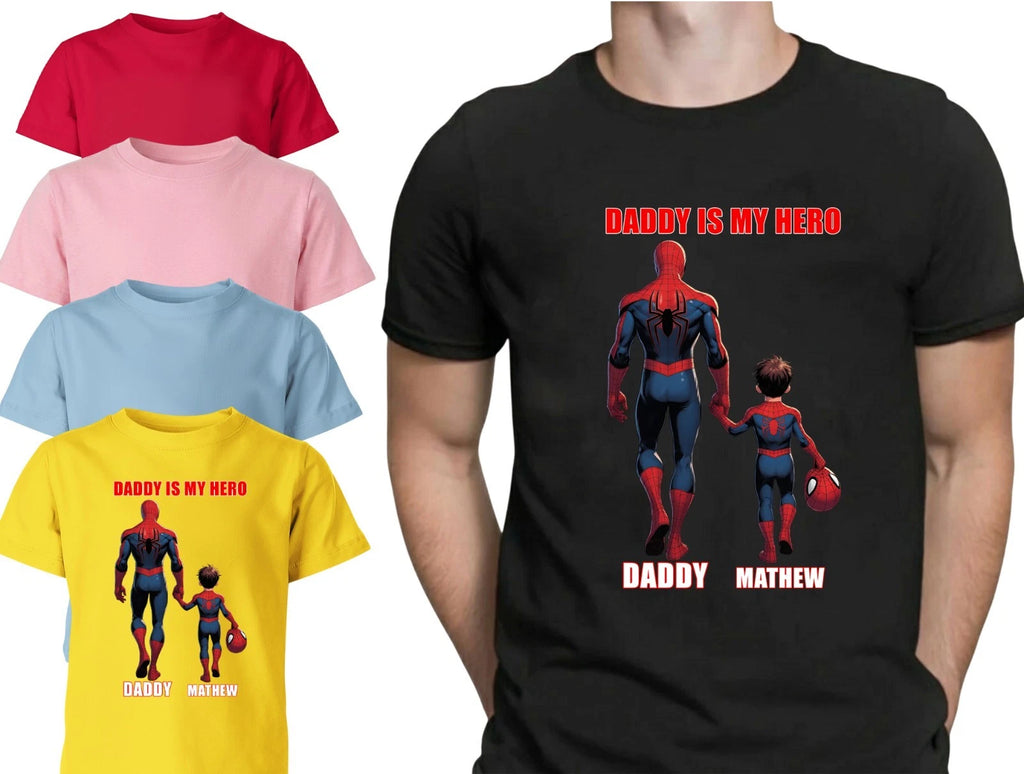 Daddy Is My Hero Personalised Super Hero Kids T Shirt Fathers Day Dad Son Gift