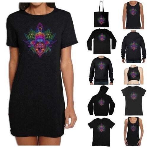 Psychedelic Hamsa Hand Mandala T Shirt - Trippy Boho Hipster Hippie Yoga