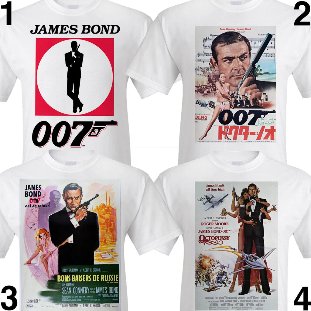 James Bond 007 vintage style. Sean Connery, Roger Moore Octopussy, 1960s/70s/80s