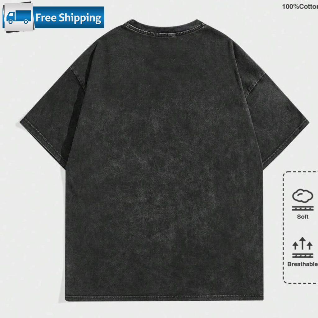 Washed T-Shirt Round Neck Short Sleeve 2000s Style Casual Street Life T-Shirts