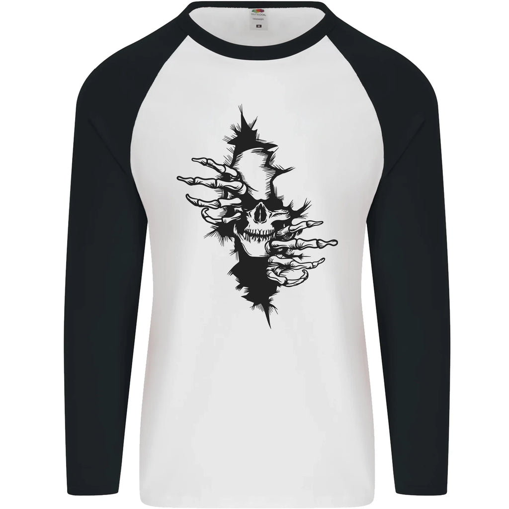A Skull From a Ripped Shirt Gothic Goth Biker Mens L/S Baseball T-Shirt