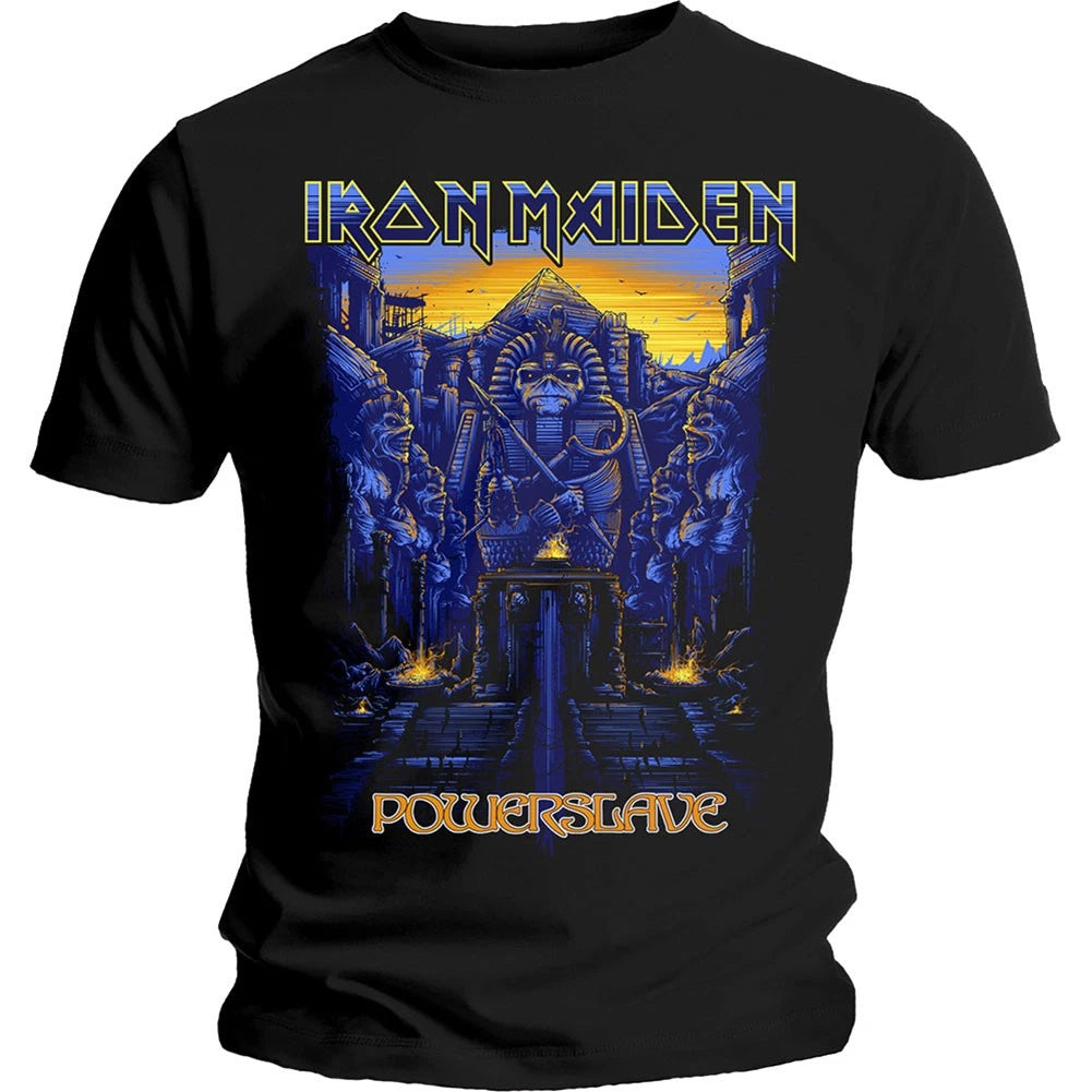 Men's Iron Maiden Dark Ink Powerslaves Slim Fit T-shirt Large Black