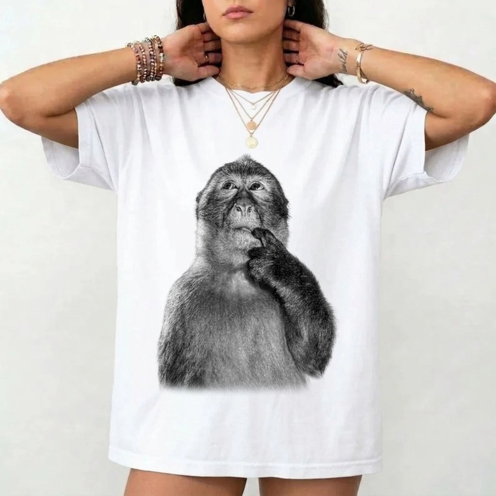 Funny Monkey Thinking T-Shirt Unisex Graphic Tee Cute Animal Shirt Minimalist