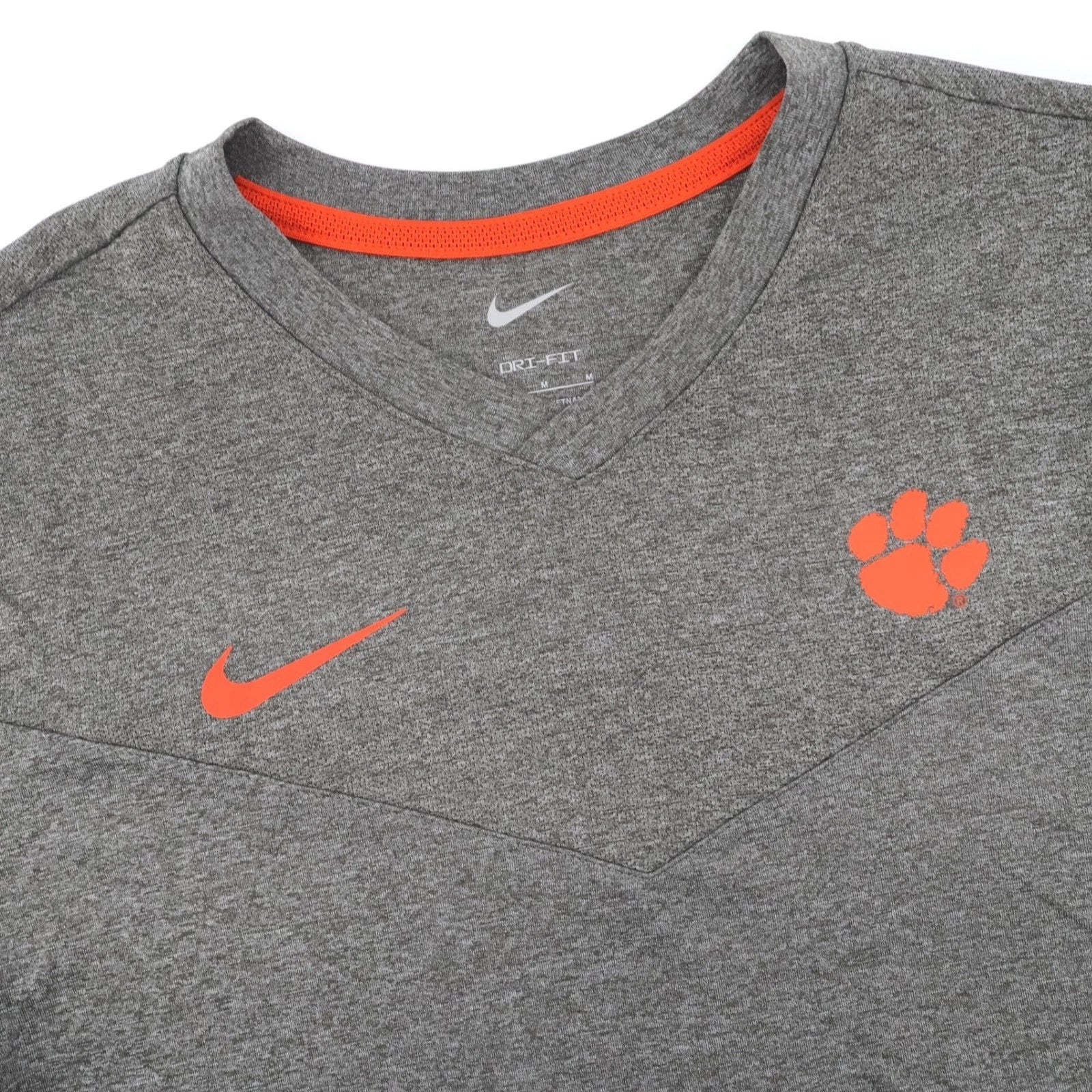Nike Clemson Tigers Dri-FIT V-Neck Shirt Gray Long Sleeve Mens Medium On Field
