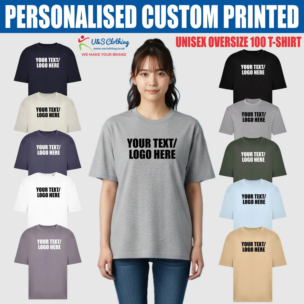 Personalised AWDis Unisex Oversize 100 T-Shirt Custom Your Text Printed Tee Top