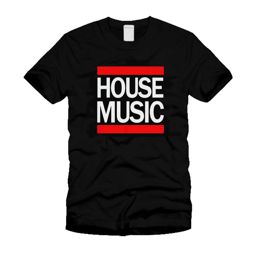 HOUSE MUSIC Logo RUN DMC Parody Stylish EDM Dj Cool Black T-Shirt