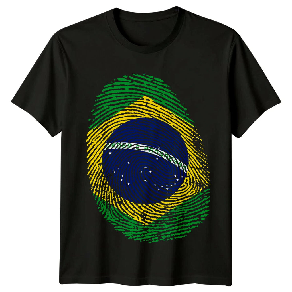 Brazil Flag Fingerprint Travel Mens T-Shirt South America