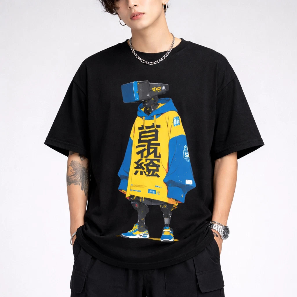 Cyberpunk Robot Anime TShirt Streetwear Graphic Tee Techwear Oversized Unisex