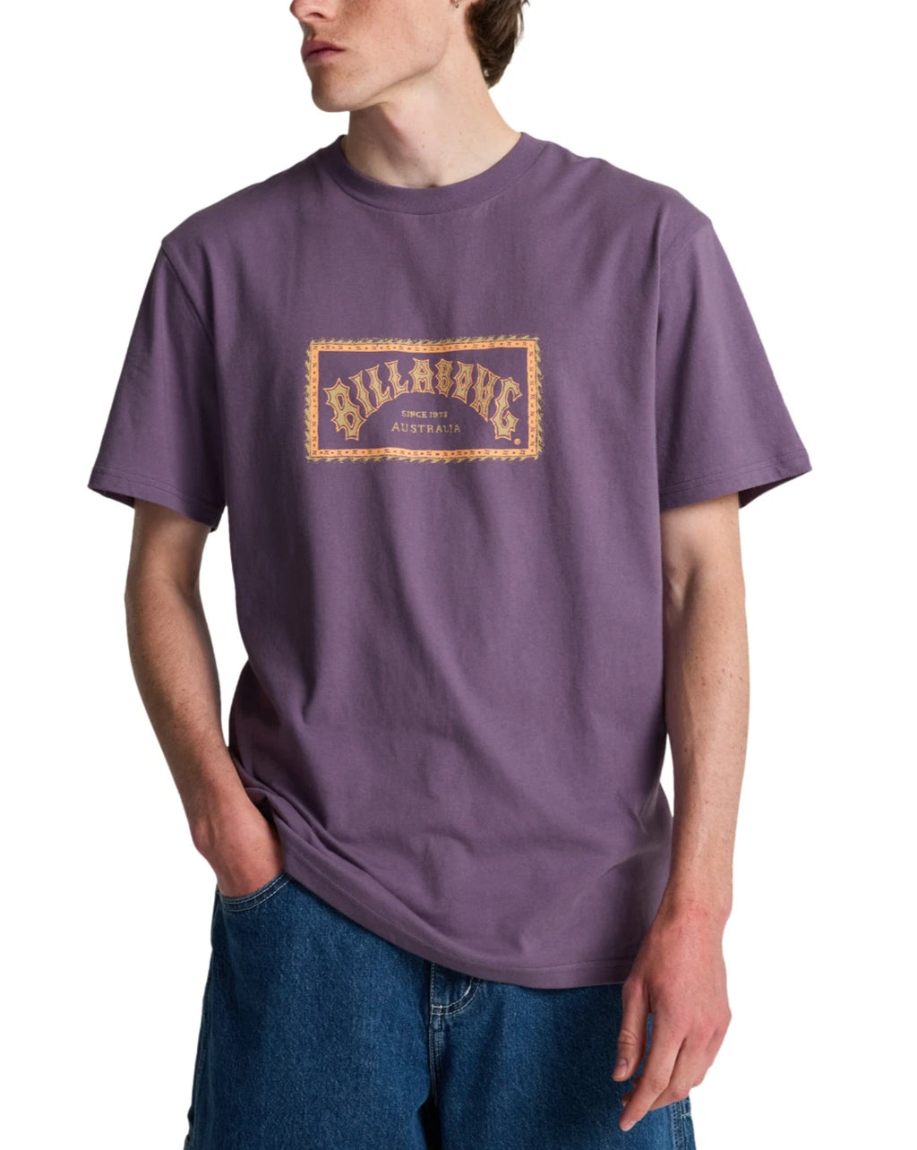 BILLABONG MENS T SHIRT.ARCH FRAME PREMIUM GRAPE COTTON SHORT SLEEVED TEE TOP S26