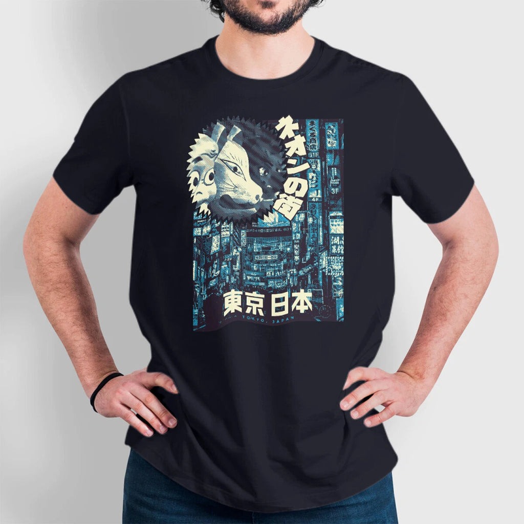 TOKYO JAPAN Night Market Street Anime Style Graphic Art Novelty Tee Fine T-Shirt