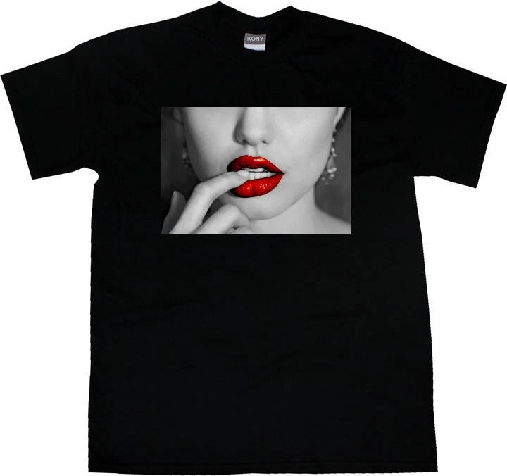 Kings Of NY Sexy Red Lips Printed Graphic Streetwear Style T-Shirt Black New NYC